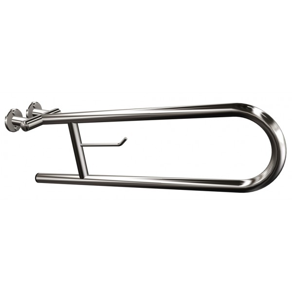 Uchwyt półokrągły Ø25 uchylny 60cm z wieszakiem na papier ANDEX Bez Barier 801/W/CC stal nierdzewna polerowana