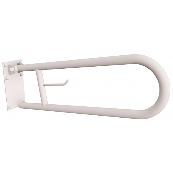 Uchwyt półokrągły Ø25 uchylny 60cm z płytą i wieszakiem na papier ANDEX Bez Barier 820/W/B stan nierdzewna biały