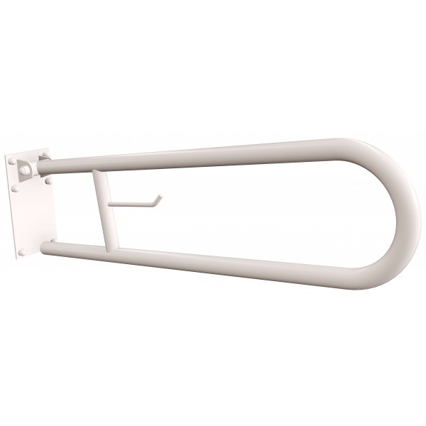 Uchwyt półokrągły Ø25 uchylny 70cm z płytą i wieszakiem na papier ANDEX Bez Barier 820/W/70B stal nierdzewna biały