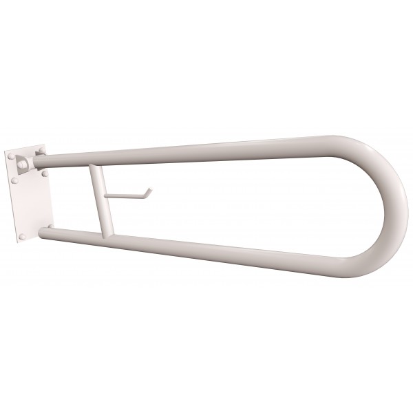 Uchwyt półokrągły Ø25 uchylny 75cm z płytą i wieszakiem na papier ANDEX Bez Barier 820/W/75B stal nierdzewna biały