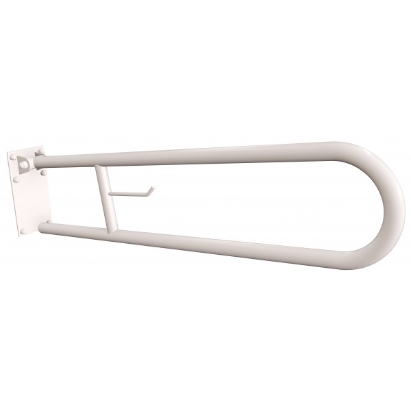 Uchwyt półokrągły Ø25 uchylny 80cm z płytą i wieszakiem na papier ANDEX Bez Barier 820/W/80B stal nierdzewna biały