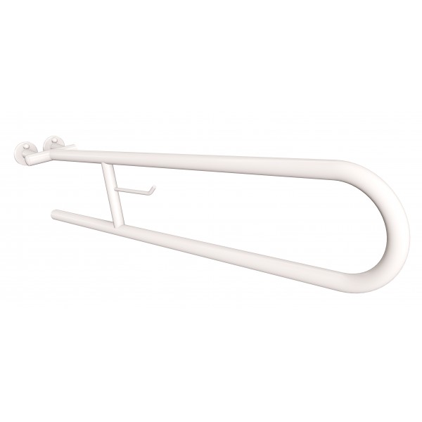 Uchwyt półokrągły Ø25 uchylny 85cm z wieszakiem na papier ANDEX Bez Barier 801/W/85B stal nierdzewna biały