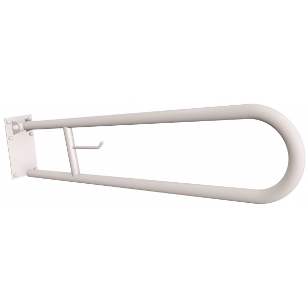 Uchwyt półokrągły Ø25 uchylny 85cm z płytą i wieszakiem na papier ANDEX Bez Barier 820/W/85B stal nierdzewna biały