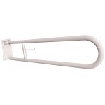 Uchwyt półokrągły Ø25 uchylny 85cm z płytą i wieszakiem na papier ANDEX Bez Barier 820/W/85B stal nierdzewna biały