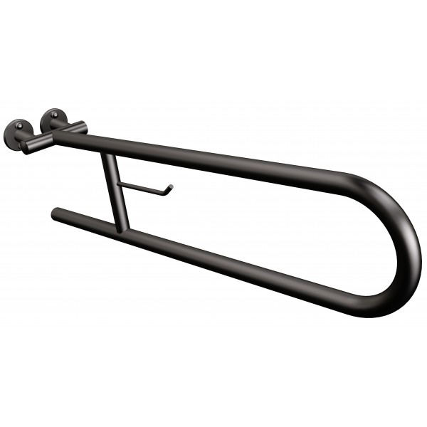 Uchwyt półokrągły Ø25 uchylny 70cm z wieszakiem na papier ANDEX Bez Barier 801/W/70NG stal nierdzewna czarny
