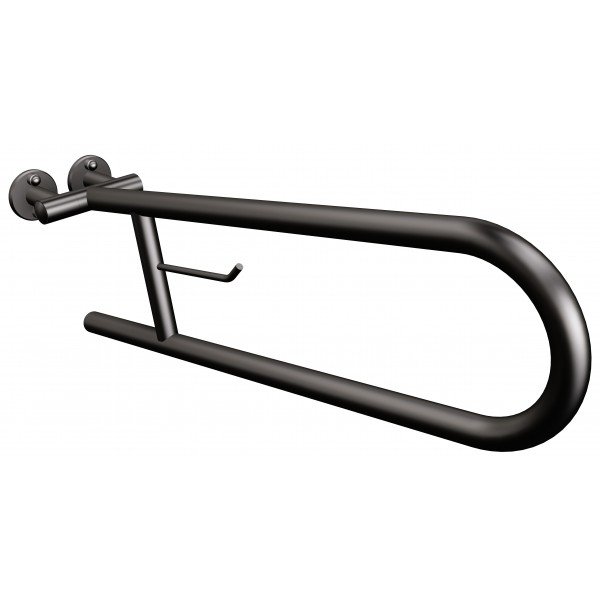 Uchwyt półokrągły Ø25 uchylny 60cm z wieszakiem na papier ANDEX Bez Barier 801/W/NG stal nierdzewna czarny