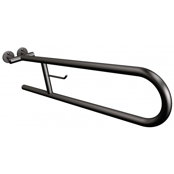 Uchwyt półokrągły Ø25 uchylny 75cm z wieszakiem na papier ANDEX Bez Barier 801/W/75NG stal nierdzewna czarny