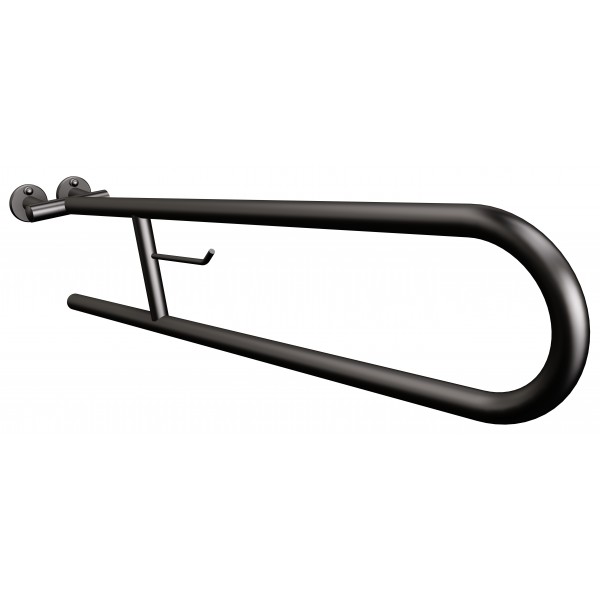 Uchwyt półokrągły Ø25 uchylny 80cm z wieszakiem na papier ANDEX Bez Barier 801/W/80NG stal nierdzewna czarny