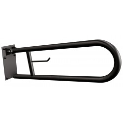 Uchwyt półokrągły Ø25 uchylny 60cm z płytą i wieszakiem na papier ANDEX Bez Barier 820/W/NG stal nierdzewna czarny