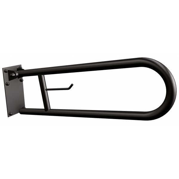 Uchwyt półokrągły Ø25 uchylny 60cm z płytą i wieszakiem na papier ANDEX Bez Barier 820/W/NG stal nierdzewna czarny