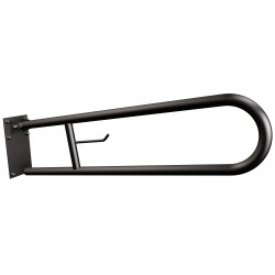 Uchwyt półokrągły Ø25 uchylny 75cm z płytą i wieszakiem na papier ANDEX Bez Barier 820/W/75NG stal nierdzewna czarny