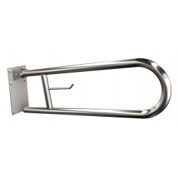 Uchwyt półokrągły Ø25 uchylny 60cm z płytą i wieszakiem na papier ANDEX Bez Barier 820/W/CC stal nierdzewna polerowana