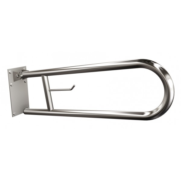 Uchwyt półokrągły Ø25 uchylny 60cm z płytą i wieszakiem na papier ANDEX Bez Barier 820/W/CC stal nierdzewna polerowana