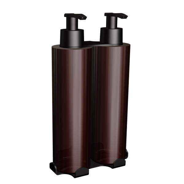 Uchwyt-dozownik mydła w płynie i szamponu samoprzylepny, czarny 2x300ml
