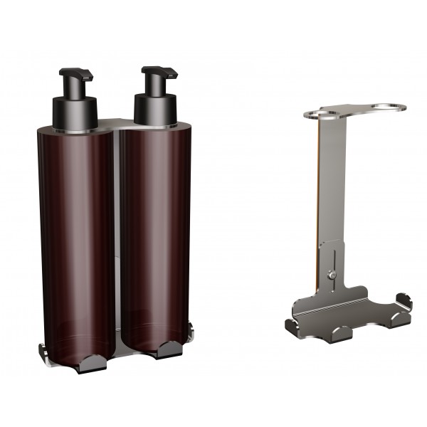 Uchwyt-dozownik mydła w płynie i szamponu samoprzylepny 2x300ml ANDEX Technic 387SG stal nierdzewna polerowana