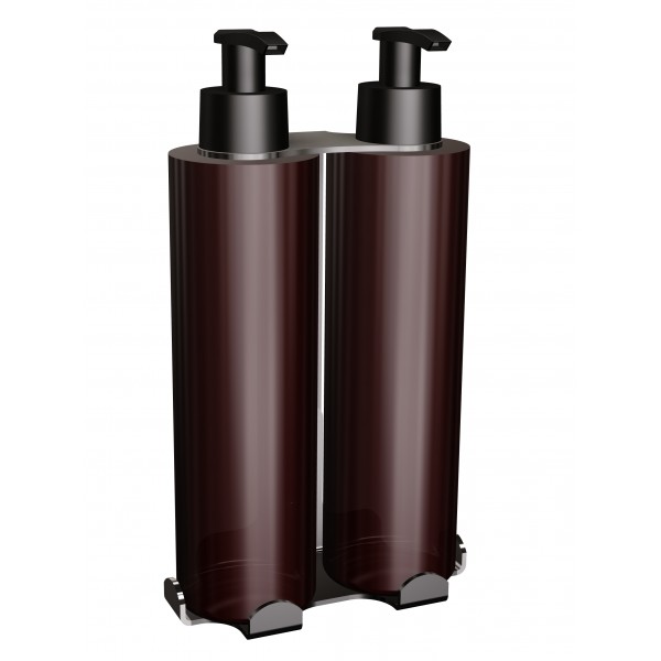 Uchwyt-dozownik mydła w płynie i szamponu samoprzylepny 2x300ml ANDEX Technic 387SG stal nierdzewna polerowana