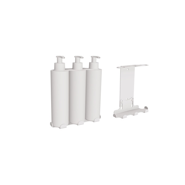Uchwyt-dozownik mydła w płynie, szamponu, i odżywki 3x300ml ANDEX Technic 350B stal nierdzewna biały