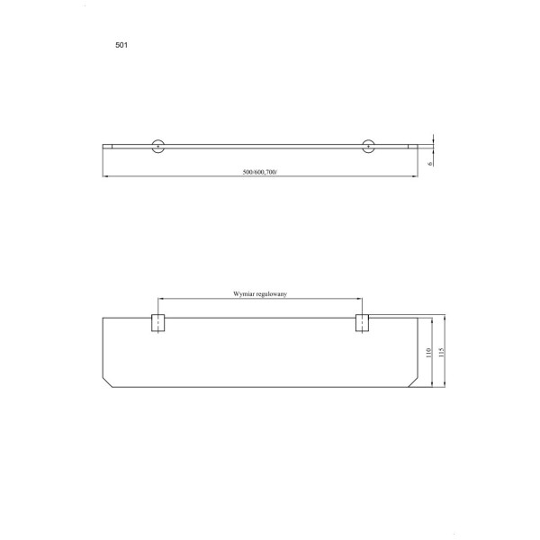 Półka łazienkowa bez ramki 60cm ANDEX Sanibella 501/60/CC chrom