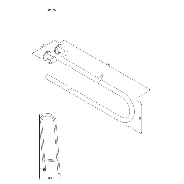Uchwyt półokrągły Ø25 uchylny 75cm ANDEX Bez Barier 801/75NG stal nierdzewna czarny