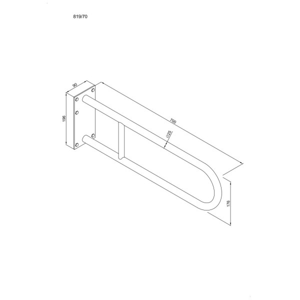 Uchwyt półokrągły Ø25 stały 70cm z płytą ANDEX Bez Barier 819/70B stal nierdzewna biały