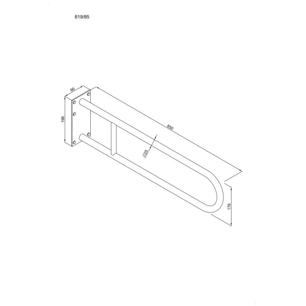 Uchwyt półokrągły Ø25 stały 85cm z płytą ANDEX Bez Barier 819/85B stal nierdzewna biały