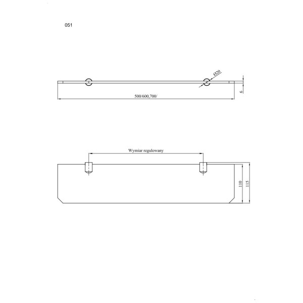 Półka łazienkowa szklana 70cm ANDEX Classic 051/70/CC chrom