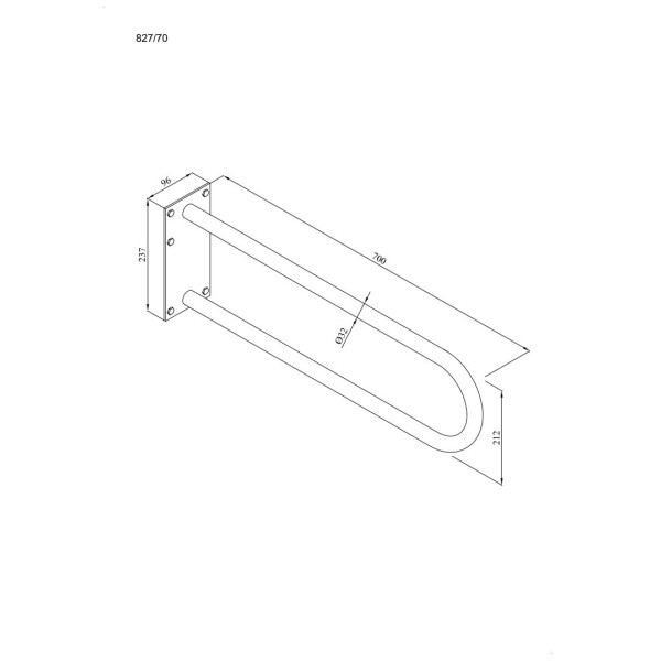 Uchwyt półokrągły Ø32 stały 70cm z płytą ANDEX Bez Barier 827/70CC stal nierdzewna polerowana