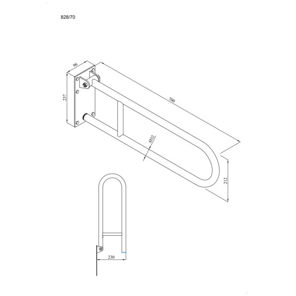Uchwyt półokrągły Ø32 uchylny 70cm z płytą ANDEX Bez Barier 828/70NG stal nierdzewna czarny