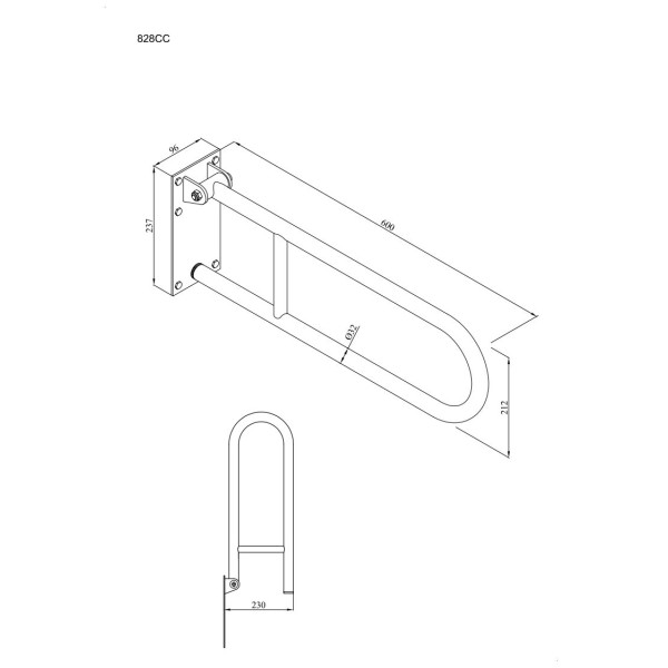 Uchwyt półokrągły Ø32 uchylny 60cm z płytą ANDEX Bez Barier 828CC stal nierdzewna polerowana