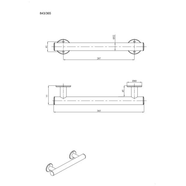 Uchwyt prosty Ø32 prysznicowy 36,5cm ANDEX Bez Barier 843/365CC stal nierdzewna polerowana