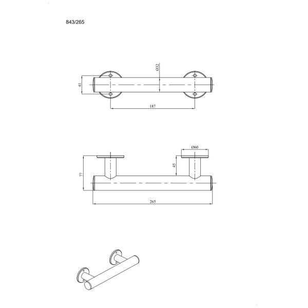 Uchwyt prosty Ø32 prysznicowy 26,5cm ANDEX Bez Barier 843/265CC stal nierdzewna polerowana