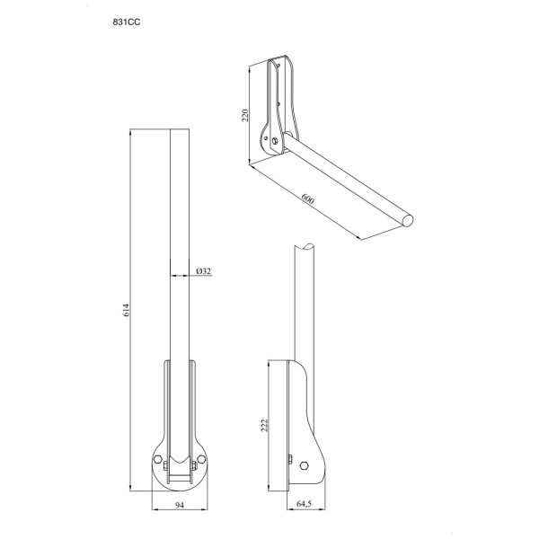 Uchwyt prosty Ø32 uchylne 60cm ANDEX Bez Barier 831CC stal nierdzewna polerowana