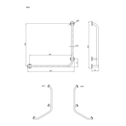 Uchwyt kątowy lewy 60x60cm Ø25 ANDEX Bez Barier 824/L/CC stal nierdzewna polerowana