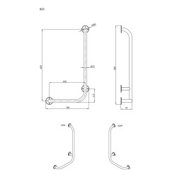 Uchwyt kątowy lewy 60x30cm Ø25 ANDEX Bez Barier 823/L/NG stal nierdzewna czarny