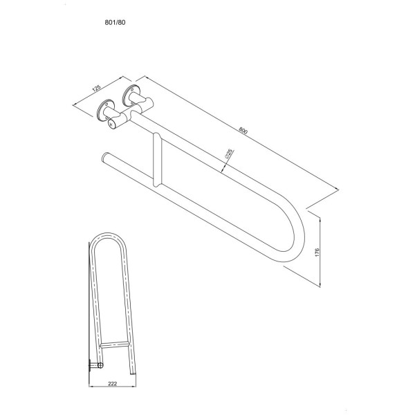 Uchwyt półokrągły Ø25 uchylny 80cm ANDEX Bez Barier 801/80CC stal nierdzewna polerowana