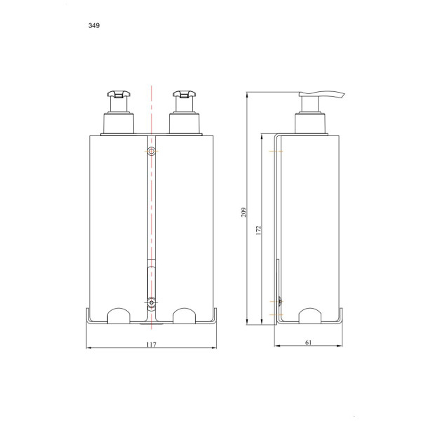 Uchwyt-dozownik mydła w płynie i szamponu 2x300ml