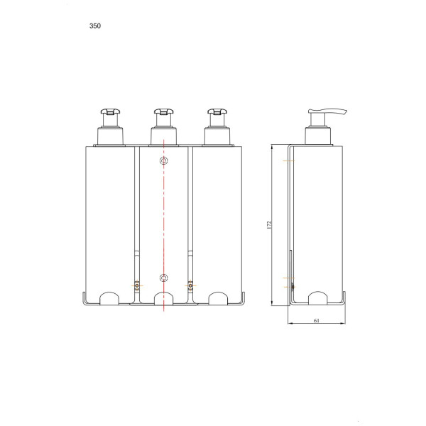 Uchwyt-dozownik mydła w płynie, szamponu, i odżywki 3x300ml ANDEX Technic 350SG stal nierdzewna polerowana