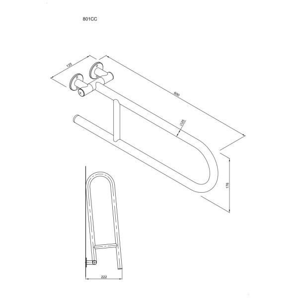 Uchwyt półokrągły Ø25 uchylny 60cm ANDEX Bez Barier 801NG stal nierdzewna czarny