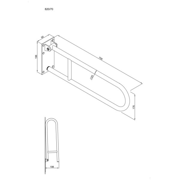 Uchwyt półokrągły Ø25 uchylny 70cm z płytą ANDEX Bez Barier 820/70CC stal nierdzewna polerowana