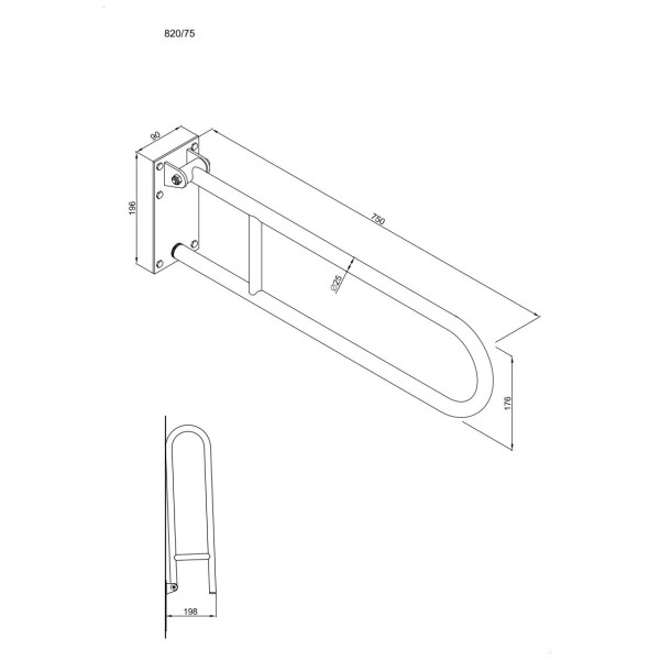 Uchwyt półokrągły Ø25 uchylny 75cm z płytą ANDEX Bez Barier 820/75CC stal nierdzewna polerowana