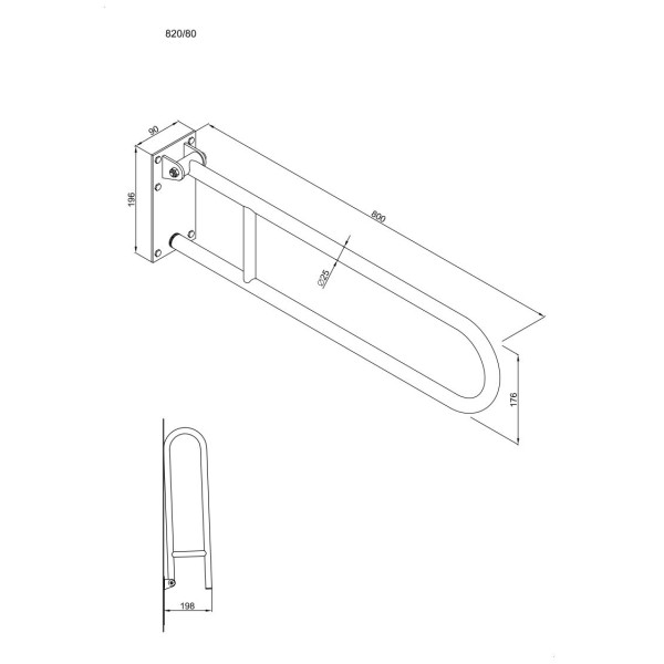 Uchwyt półokrągły Ø25 uchylny 80cm z płytą ANDEX Bez Barier 820/80CC stal nierdzewna polerowana