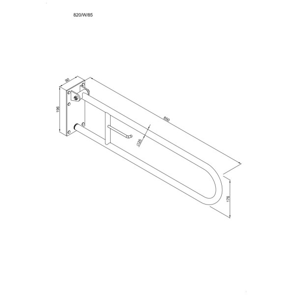 Uchwyt półokrągły Ø25 uchylny 85cm z płytą i wieszakiem na papier ANDEX Bez Barier 820/W/85B stal nierdzewna biały