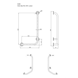 Uchwyt kątowy lewy 60x30cm Ø25 ANDEX Bez Barier 823/L/CC stal nierdzewna polerowana