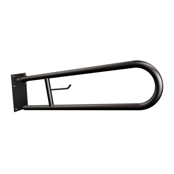 Uchwyt półokrągły Ø25 uchylny 70cm z płytą i wieszakiem na papier ANDEX Bez Barier 820/W/70NG stal nierdzewna czarny