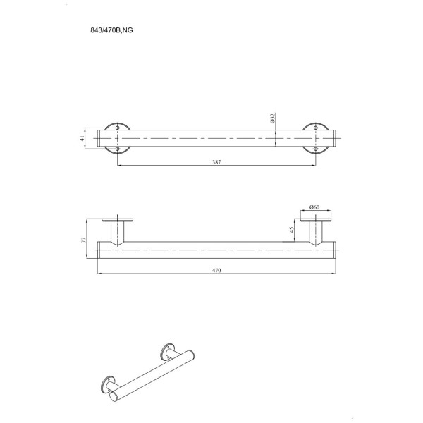Uchwyt prosty Ø32 prysznicowy 47cm ANDEX Bez Barier 843/470B stal nierdzewna biały