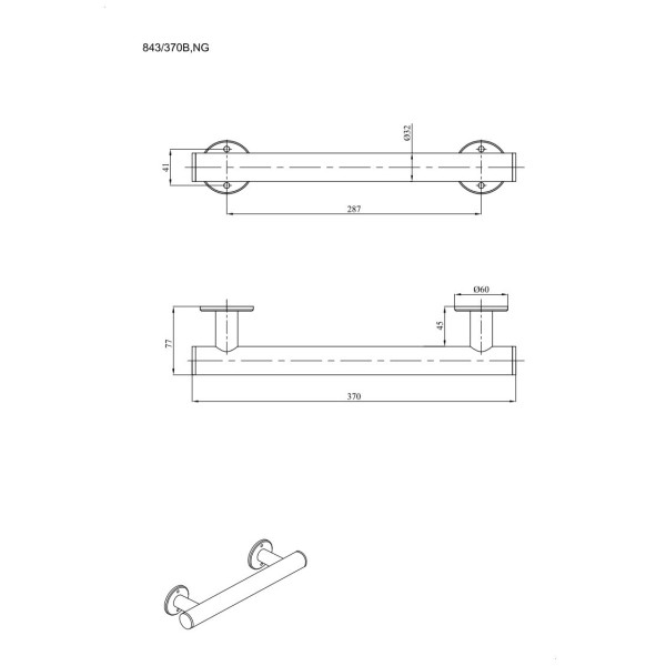 Uchwyt prosty Ø32 prysznicowy 37cm ANDEX Bez Barier 843/370B stal nierdzewna biały
