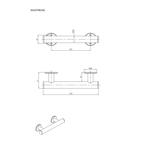 Uchwyt prosty Ø32 prysznicowy 27cm ANDEX Bez Barier 843/270B stal nierdzewna biały