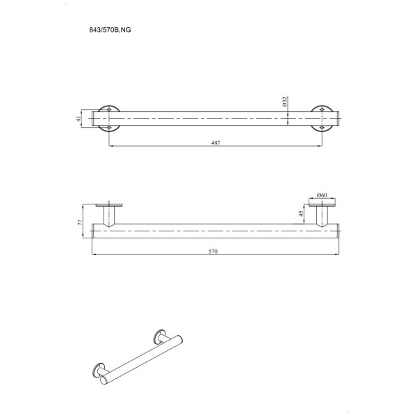 Uchwyt prosty Ø32 prysznicowy 57cm ANDEX Bez Barier 843/570NG stal nierdzewna czarny