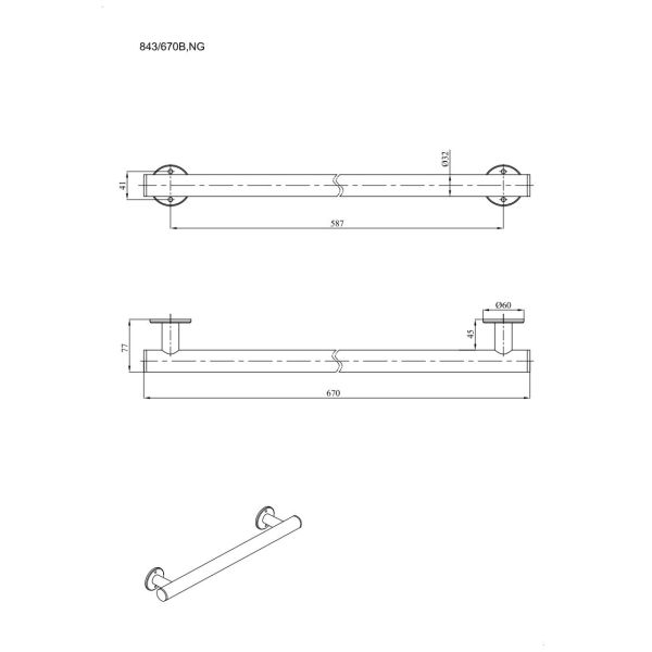 Uchwyt prosty Ø32 prysznicowy 67cm ANDEX Bez Barier 843/670B stal nierdzewna biały