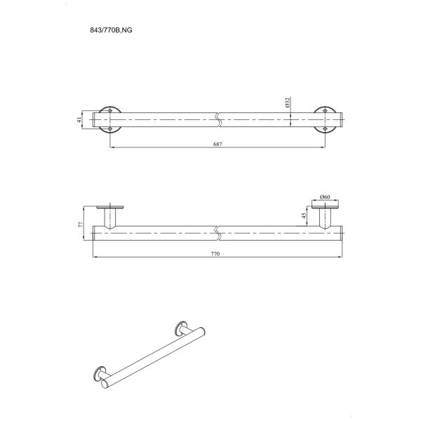 Uchwyt prosty Ø32 prysznicowy 67cm ANDEX Bez Barier 843/670NG stal nierdzewna czarny